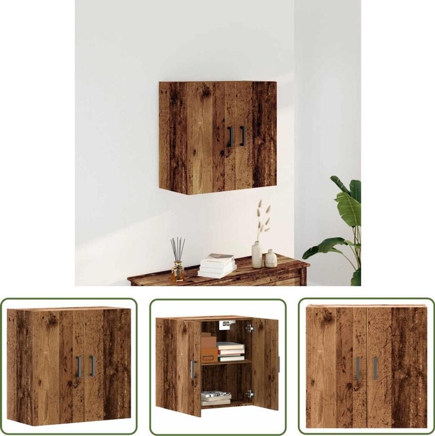 The Living Store Wandkast 60x31x60 cm bewerkt hout oud houtkleurig Wandkast Houten Kast Opslagoplossing Vintage Kast Badkamerkast