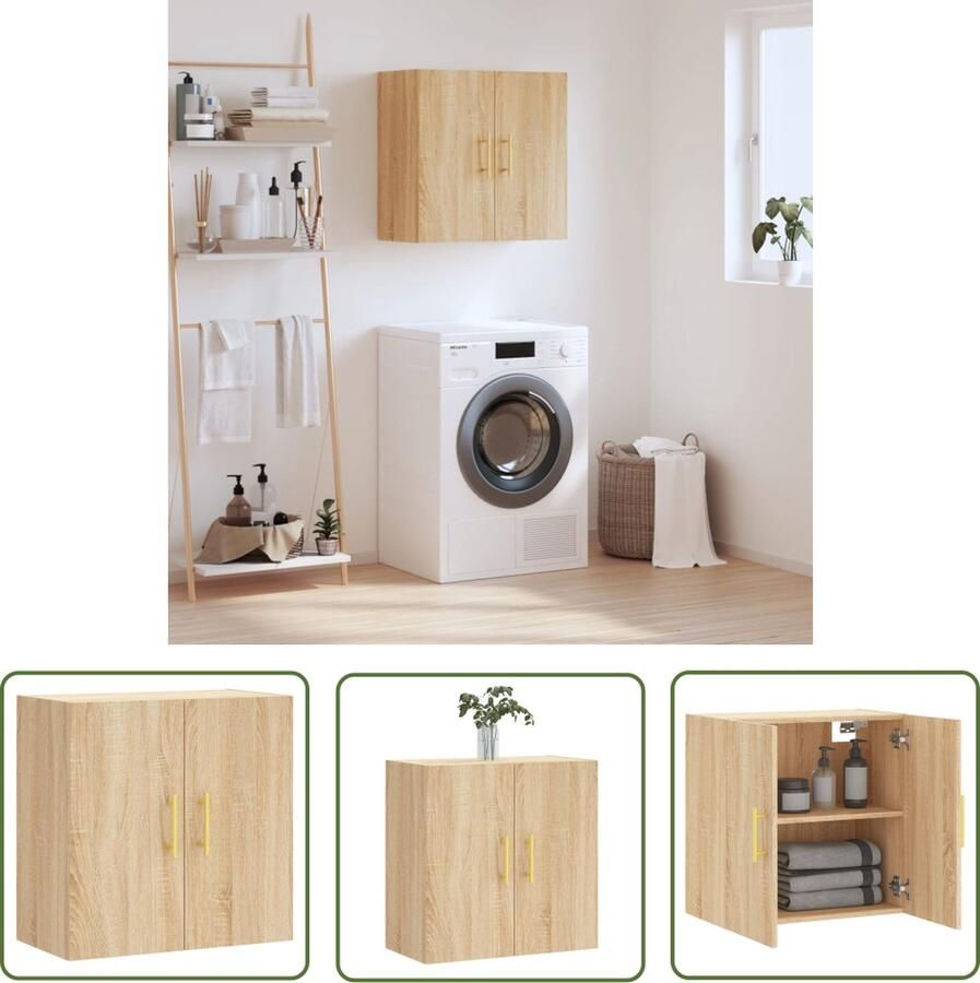 The Living Store Wandkast Sonoma Eiken 60 x 31 x 60 cm Duurzaam hout veel opbergruimte Wandkast Houten Kast Opbergkast Salon Meubilair Badkamer Meubel - Foto 4