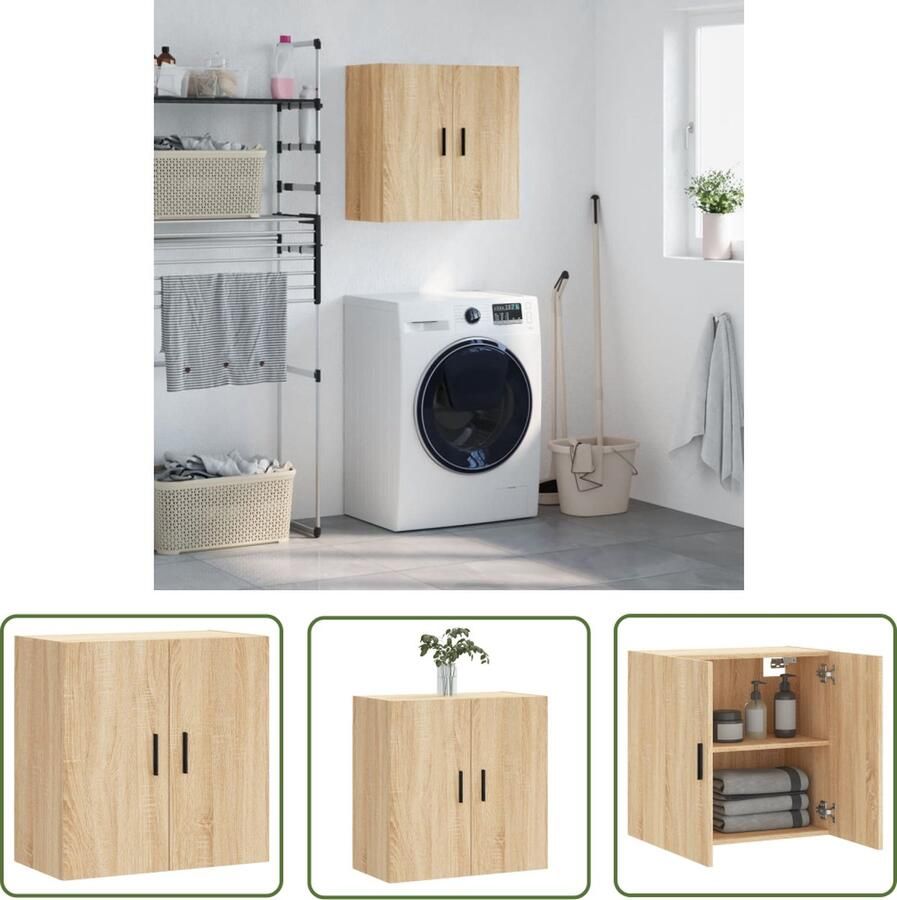 The Living Store Wandkast Sonoma Eiken 60 x 31 x 60 cm Duurzaam hout Vereist montage Wandkast Houten Kast Sonoma Eiken Opbergkast Badkamerkast - Foto 3