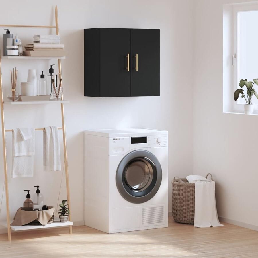 The Living Store Wandkast Zwart 60 x 31 x 60 cm Bewerkt hout Wandkast Houten Kast Zwarte Kast Opbergkast Woonaccessoires