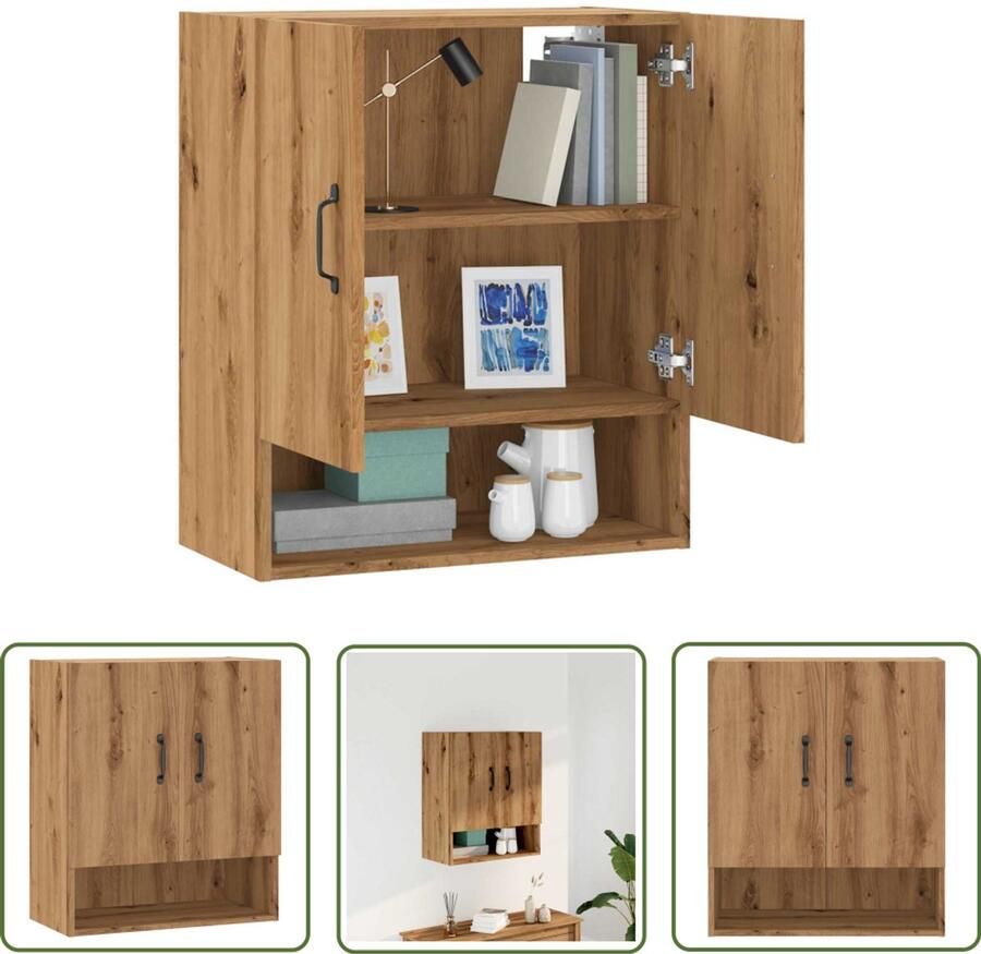 The Living Store Wandkast 60x31x70 cm bewerkt hout artisanaal eikenkleur Wandkast Houten Kast Opslagoplossing Bergruimte Designkast