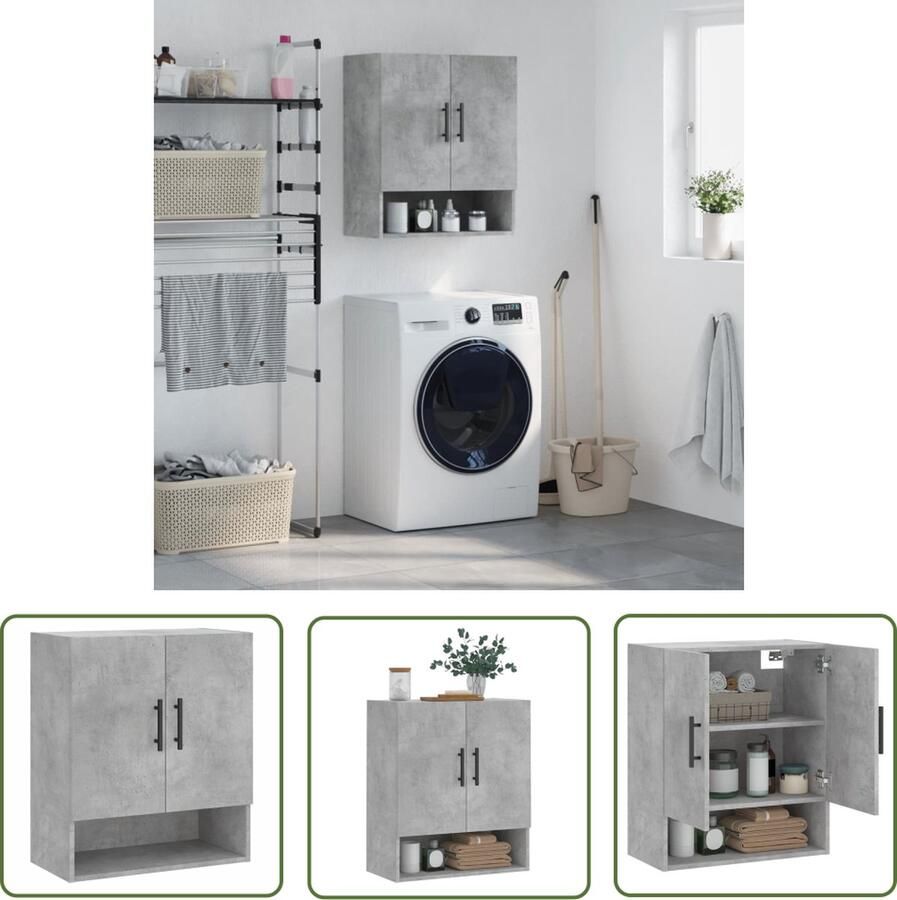 The Living Store Wandkast Betongrijs 60 x 31 x 70 cm Duurzaam bewerkt hout Wandkast Houten Kast Grijze Kast Bergruimte Opslagoplossing - Foto 3