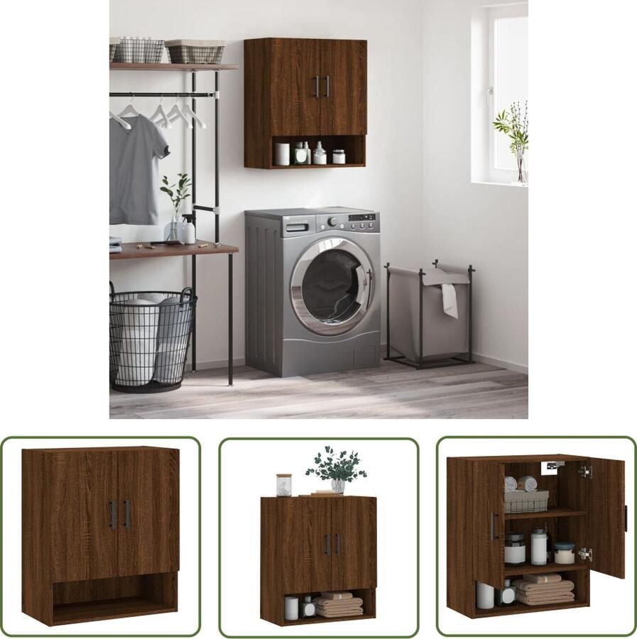 The Living Store Wandkast Bruineiken 60 x 31 x 70 cm Duurzaam bewerkt hout Wandkast Houten Kast Bruine Kast Opbergkast Badkamerkast - Foto 3