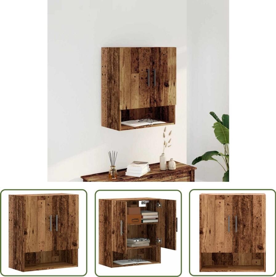 The Living Store Wandkast 60x31x70 cm bewerkt hout oud houtkleurig Wandkast Houten Kast Opslagkast Vintage Kast Badkamerkast - Foto 2