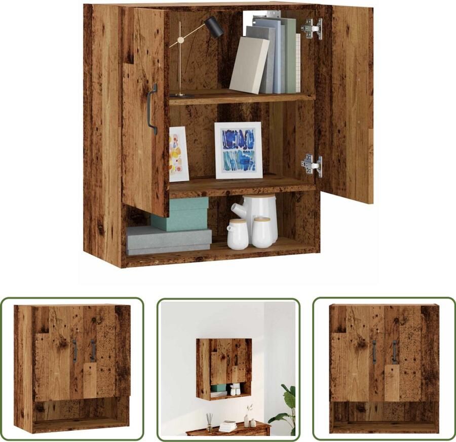 The Living Store Wandkast 60x31x70 cm bewerkt hout oud houtkleurig Wandkast Houten Kast Opslagkast Vintage Kast Badkamerkast