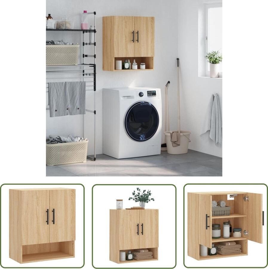 The Living Store Wandkast Sonoma Eiken 60 x 31 x 70 cm Zwevend Displayfunctie Wandkast Houten Kast Opbergkast Displaykast Salon Meubilair - Foto 2