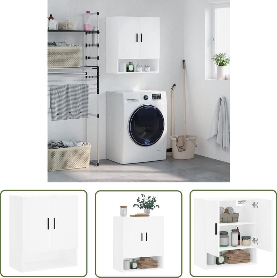 The Living Store Wandkast Decoratieve 60 x 31 x 70 cm Wit Bewerkt hout Wandkast Houten Kast Wit Kast Opbergkast Decoratief Meubel - Foto 2