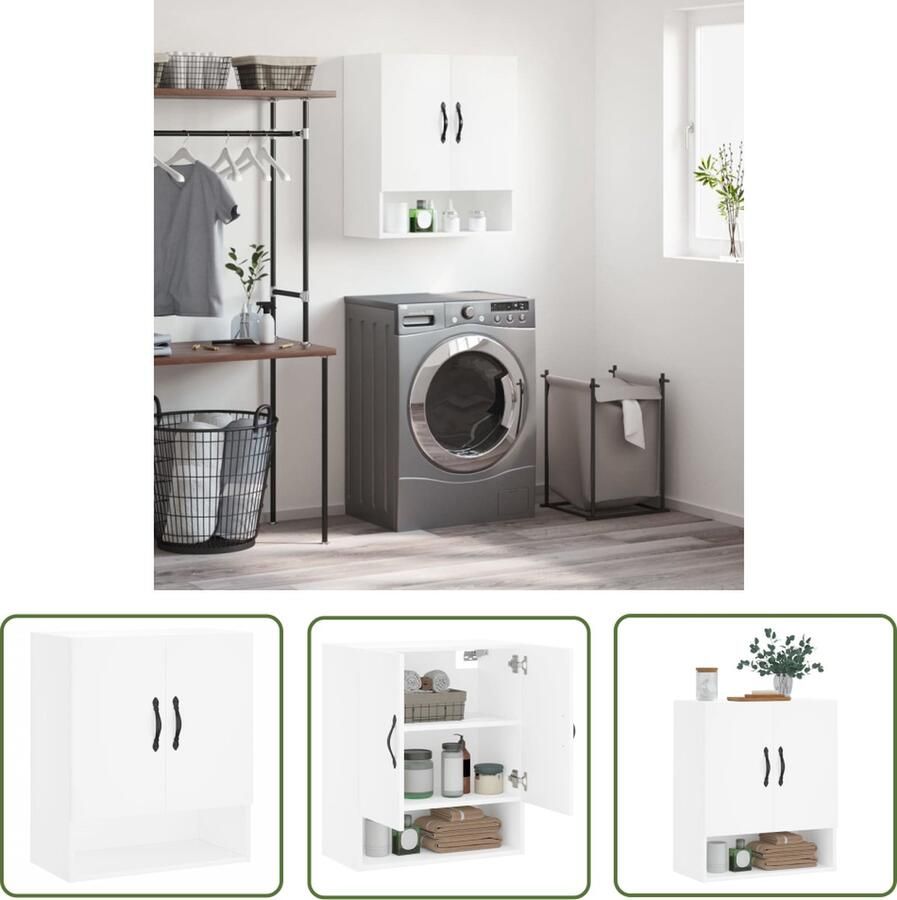 The Living Store Wandkast Decoratieve en praktische wandgemonteerde opbergkast 60 x 31 x 70 cm wit Wandkast Houten Kast Witte Kast Opbergkast Decoratieve Kast - Foto 2