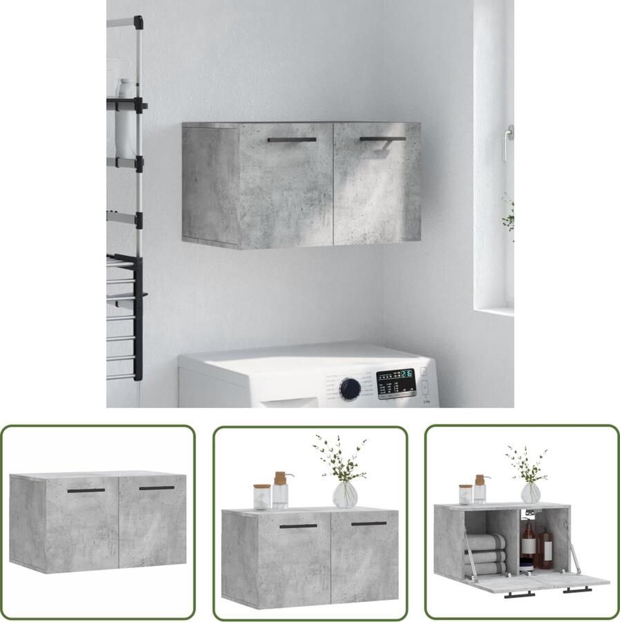 The Living Store Wandkast Betongrijs 60 x 36.5 x 35 cm Duurzaam hout Montage vereist Wandkast Houten Kast Grijze Kast Opbergkast Badkamerkast - Foto 3