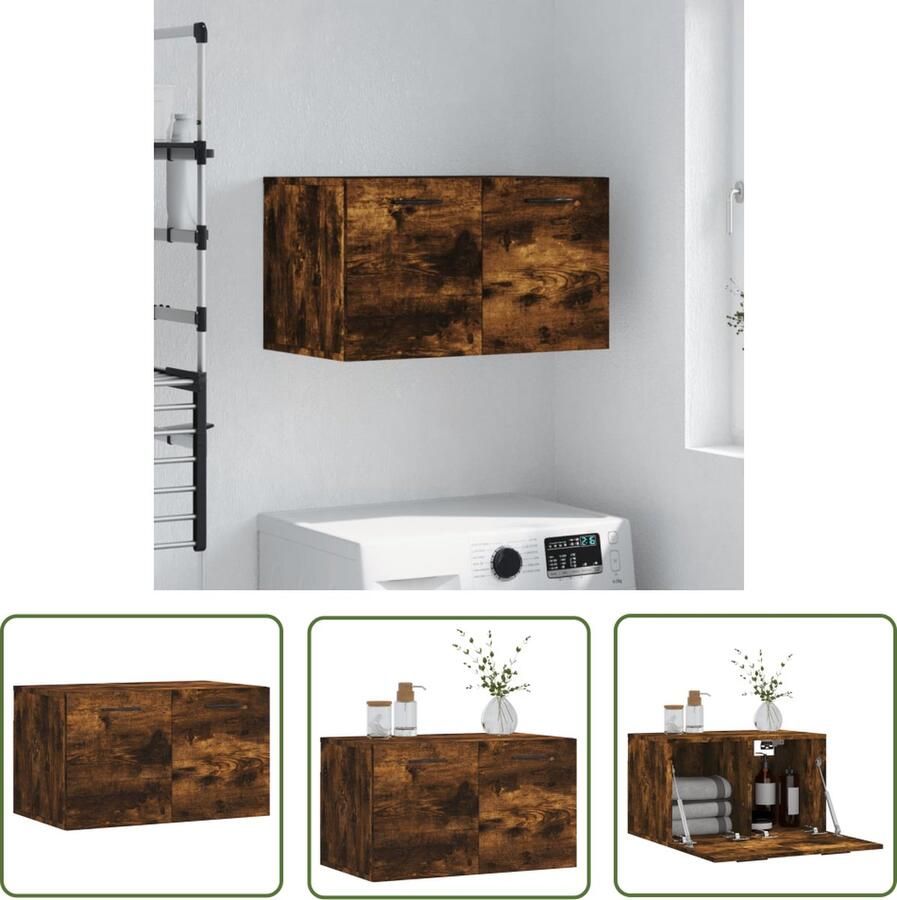 The Living Store Wandkast 60x36 5x35 cm bewerkt hout gerookt eikenkleurig Wandkast Houten Kast Bruine Kast Opbergkast Decoratieve Kast - Foto 2