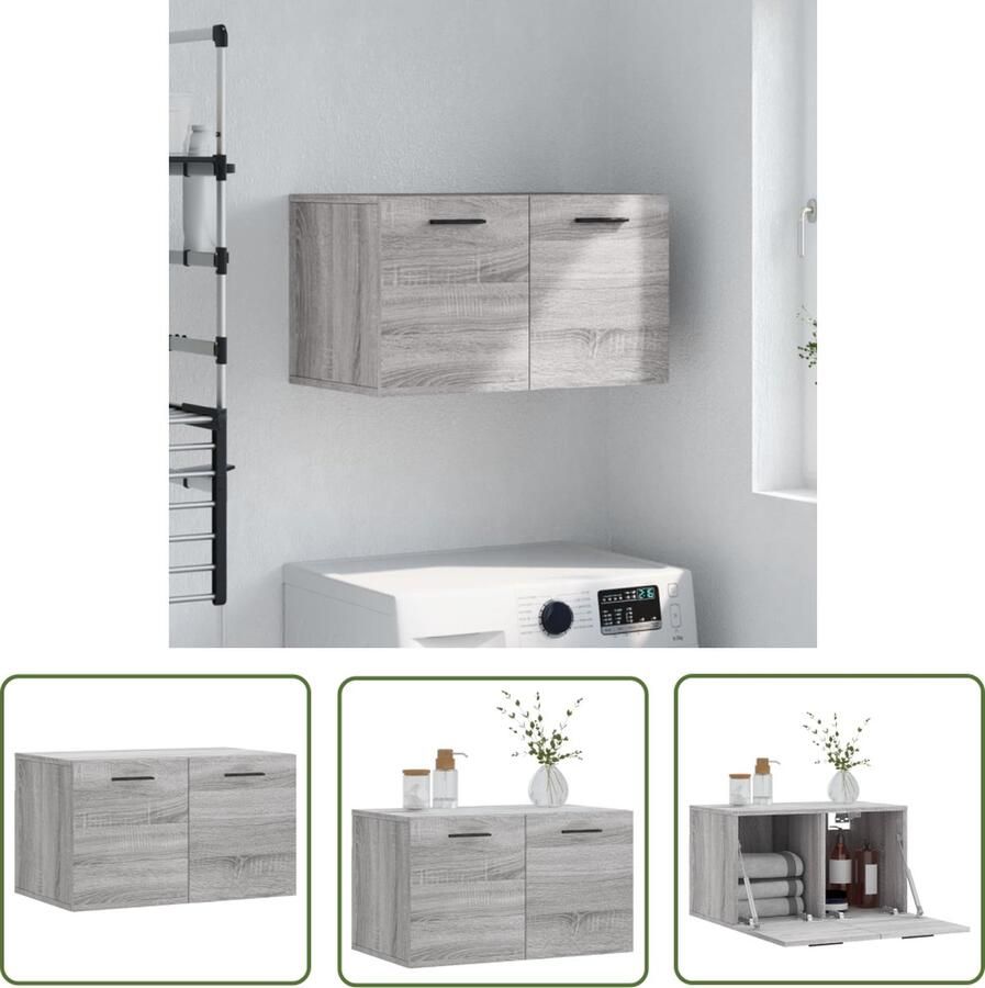 The Living Store Wandkast Sonoma Eiken Zwevend 60 x 36.5 x 35 cm Duurzaam hout Grijs Montage vereist Wandkast Houten Kast Grijze Kast Sonoma Eiken Zwevende Kast - Foto 2