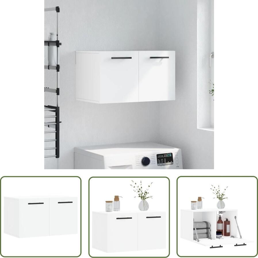 The Living Store Wandkast Afmetingen- 60 x 36.5 x 35 cm Kleur- wit Wandkast Houten Kast Witte Kast Opbergkast Badkamerkast - Foto 2