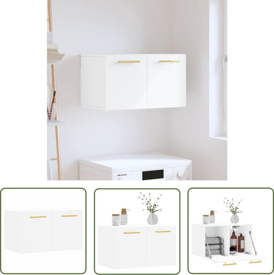 The Living Store Wandkast Wandgemonteerd 60 x 36.5 x 35 cm Wit Wandkast Houten Kast Witte Kast Opbergkast Wandopstelling - Foto 2
