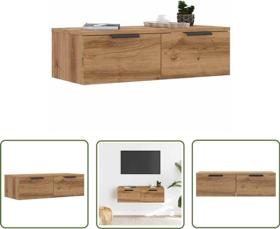 The Living Store Wandkast 68x30x20 cm bewerkt hout artisanaal eikenkleurig Wandkast Houten Kast Opslagkast Bergruimte Eiken Kleurtint