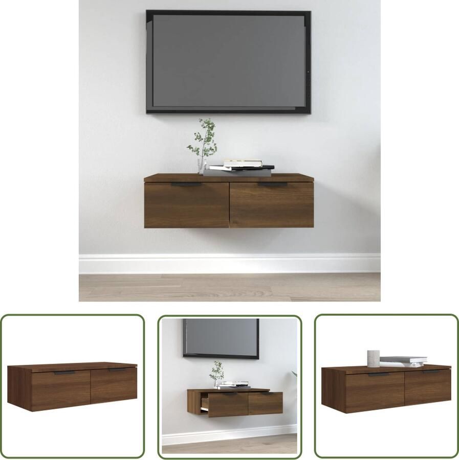 The Living Store Wandkast 68x30x20 cm bewerkt hout bruin eikenkleur Zwevende Wandkast Houten Wandkast Bruine Eiken Kast Opbergwandkast Salontafel