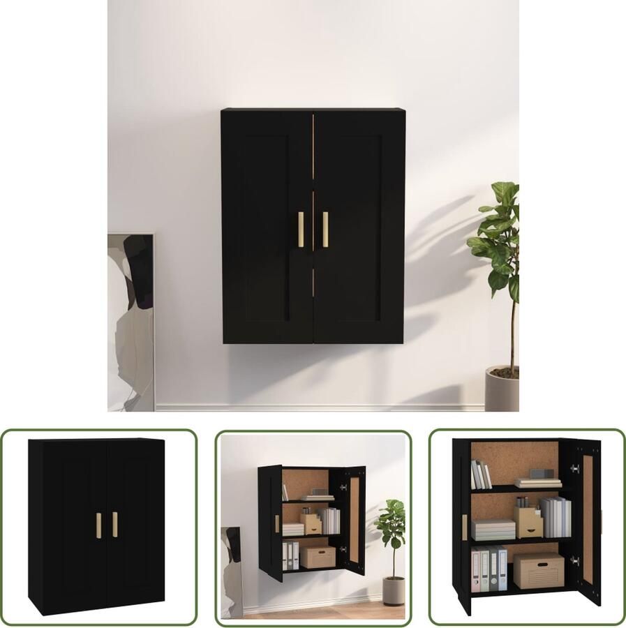 The Living Store Wandkast 69 5x32 5x90 cm bewerkt hout zwart Zwevende Wandkast Zwarte Wandkast Houten Wandkast Hangkast Opbergkast
