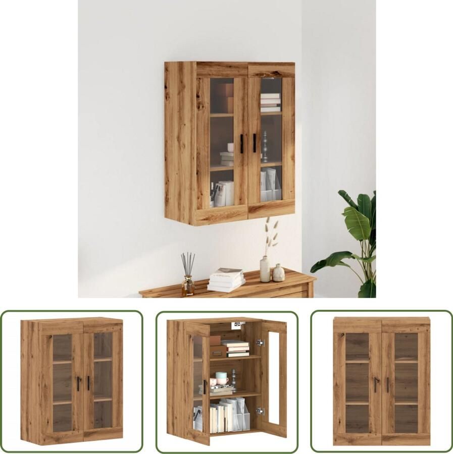 The Living Store Wandkast 69 5x34x90 cm artisanaal eikenkleurig Wandkast Houten Kast Opslagoplossing Bergruimte Designkast