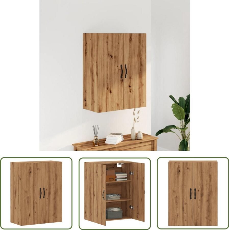 The Living Store Wandkast 69 5x34x90 cm bewerkt hout artisanaal eikenkleurig Wandkast Opbergkast Houten Kast Salontafel Livingroom Meubels