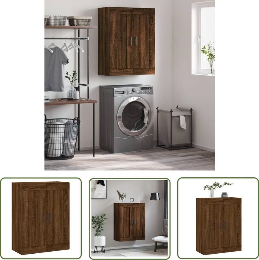 The Living Store Wandkast 69 5x34x90 cm bewerkt hout bruin eikenkleur Wandkast Opbergkast Houten Kast Bruine Eiken Kast Decoreren - Foto 2