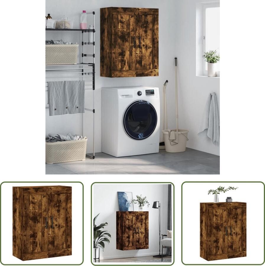 The Living Store Wandkast 69 5x34x90 cm bewerkt hout gerookt eikenkleurig Wandkast Opbergkast Houten Kast Keukenkast Living Kast