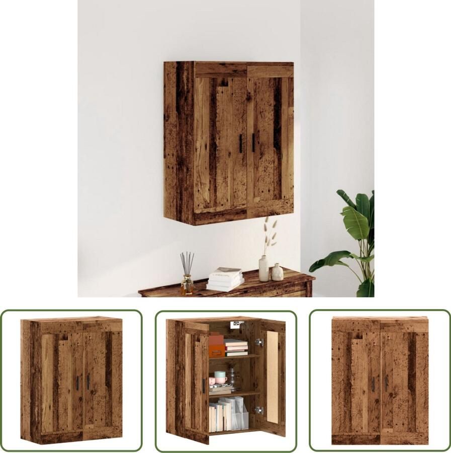 The Living Store Wandkast 69 5x34x90 cm bewerkt hout oud houtkleurig Wandkast Houten Kast Opbergkast Vintage Kast Badkamerkast