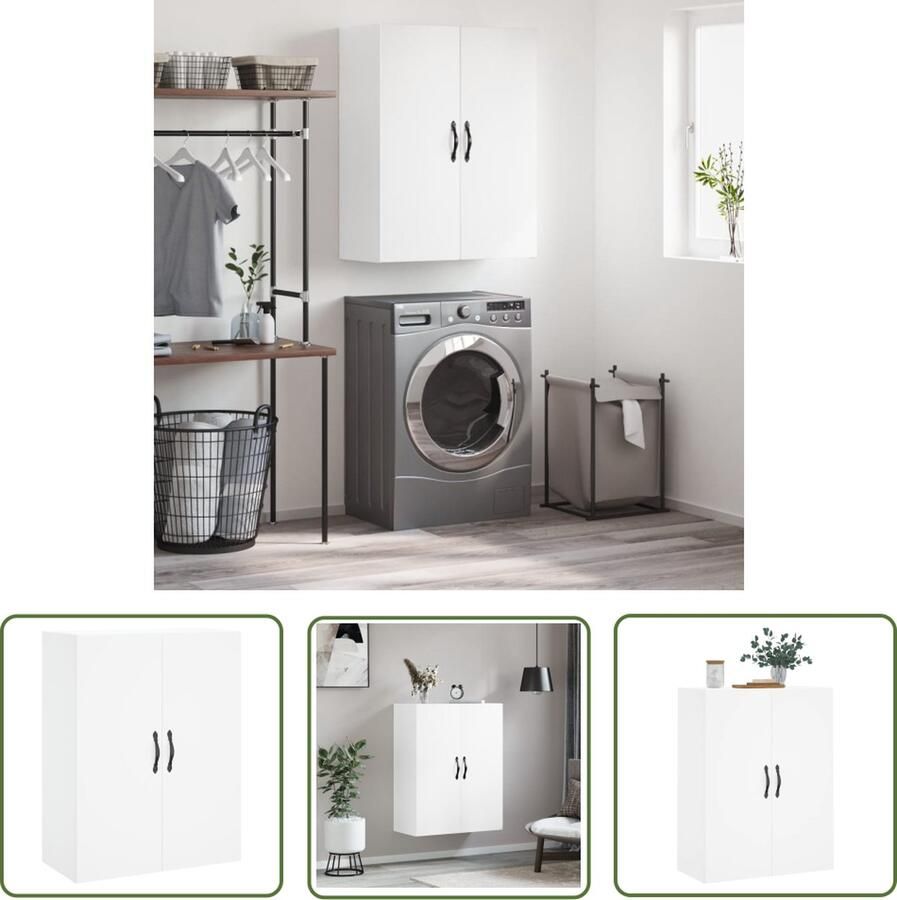 The Living Store Wandkast 69 5x34x90 cm bewerkt hout wit Hangkast Wandkast Opbergkast Houten Kast Witte Kast