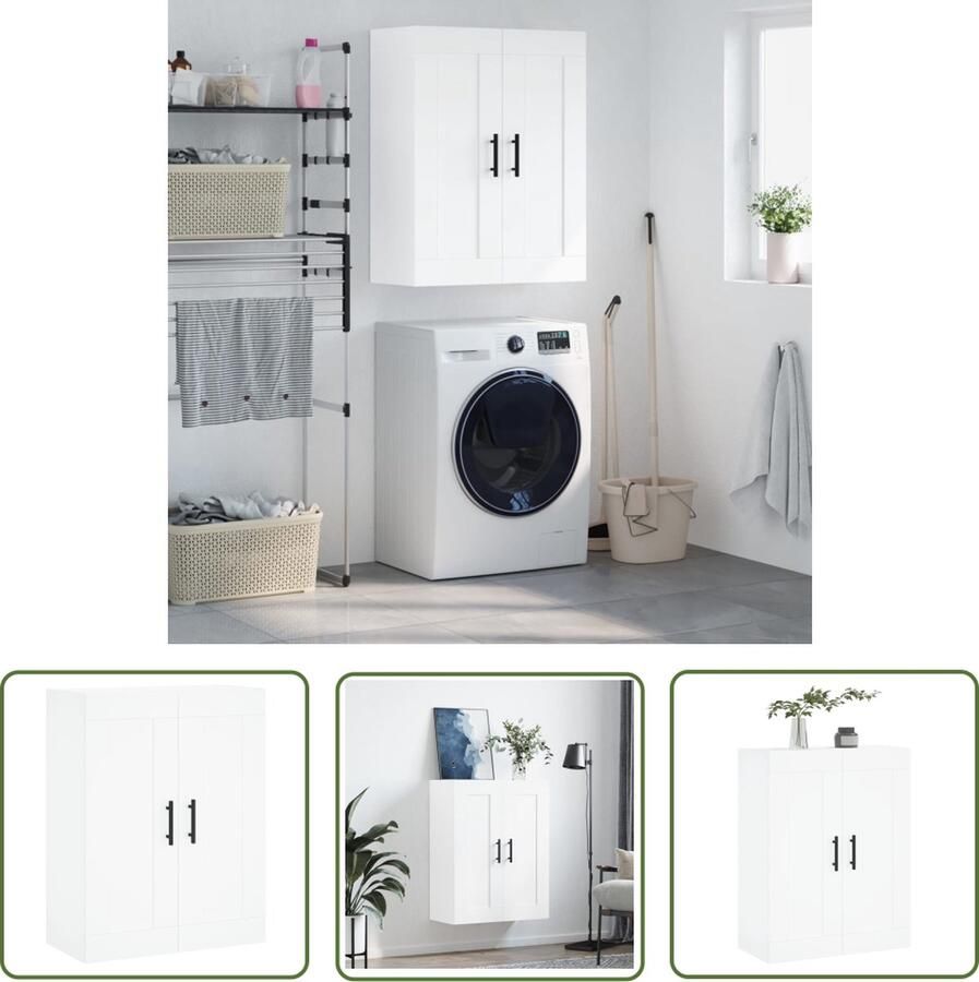 The Living Store Wandkast 69 5x34x90 cm bewerkt hout wit Wandkast Opbergkast Houten Kast Wit Kast Moderne Kast