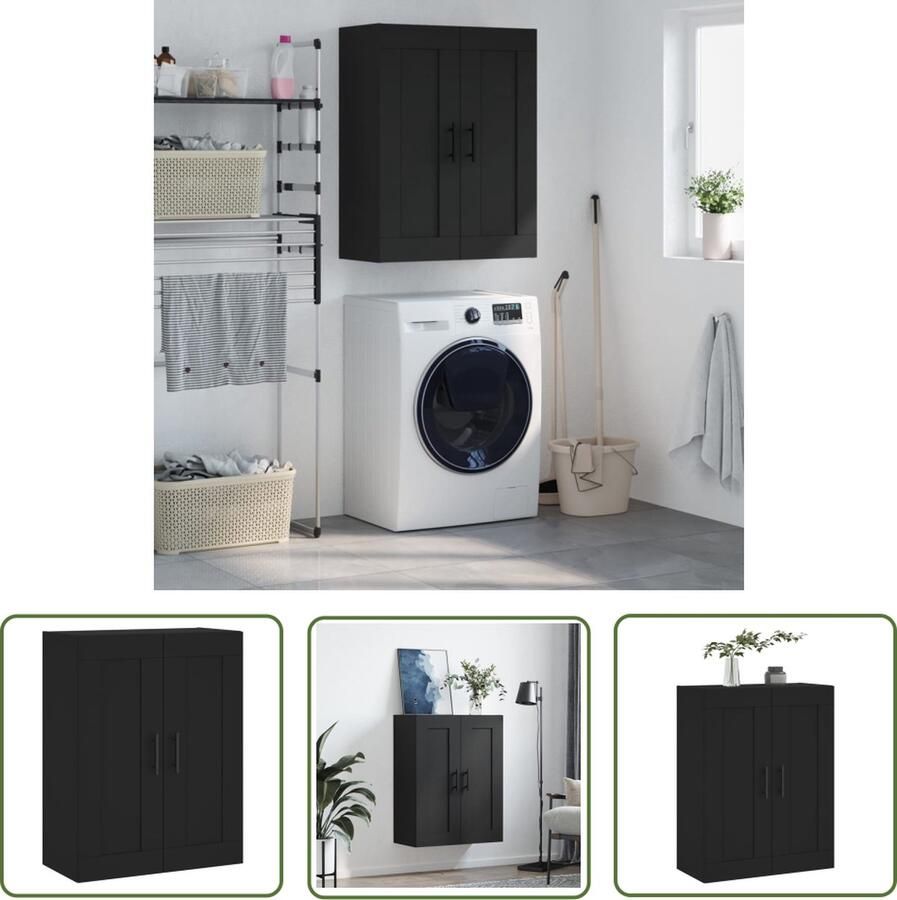 The Living Store Wandkast 69 5x34x90 cm bewerkt hout zwart Wandkast Houten Kast Zwarte Kast Opbergkast Keukenopstelling