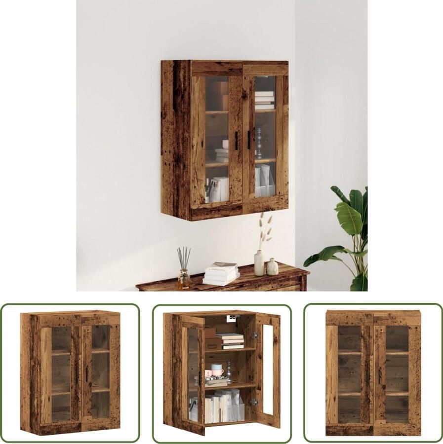 The Living Store Wandkast 69 5x34x90 cm oud houtkleurig Wandkast Houten Kast Opbergkast Vitrinekast Decoratieve Kast - Foto 2