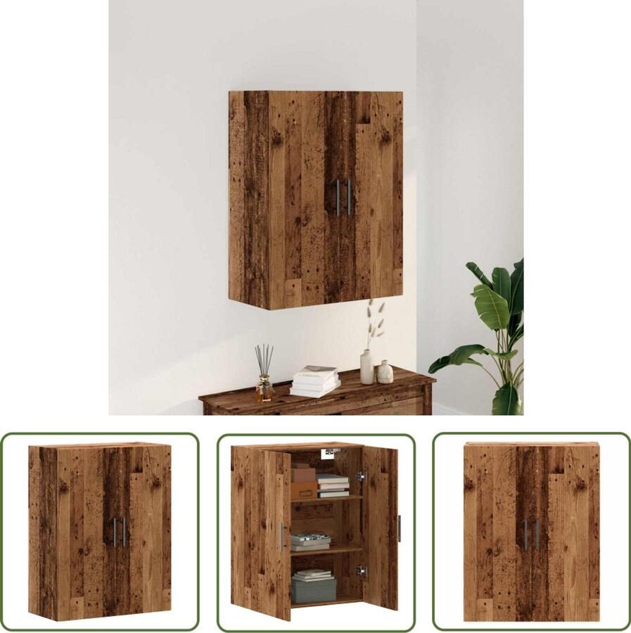The Living Store Wandkast 69 5x34x90 cm oud houtkleurig Wandkast Houten Kast Opbergkast Vitrinekast Decoratieve Kast