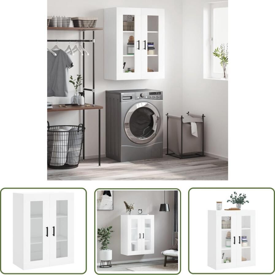 The Living Store Wandkast 69 5x34x90 cm wit Wandkast Opbergkast Houten Kast Vitrinekast Livingroom Meubels