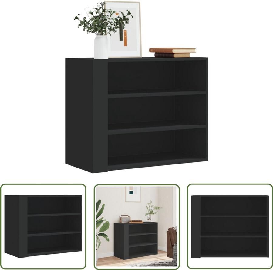 The Living Store Wandkast 75x35x60 cm bewerkt hout zwart Wandkast Houten Kast Zwarte Kast Opslagoplossing Badkamermeubel