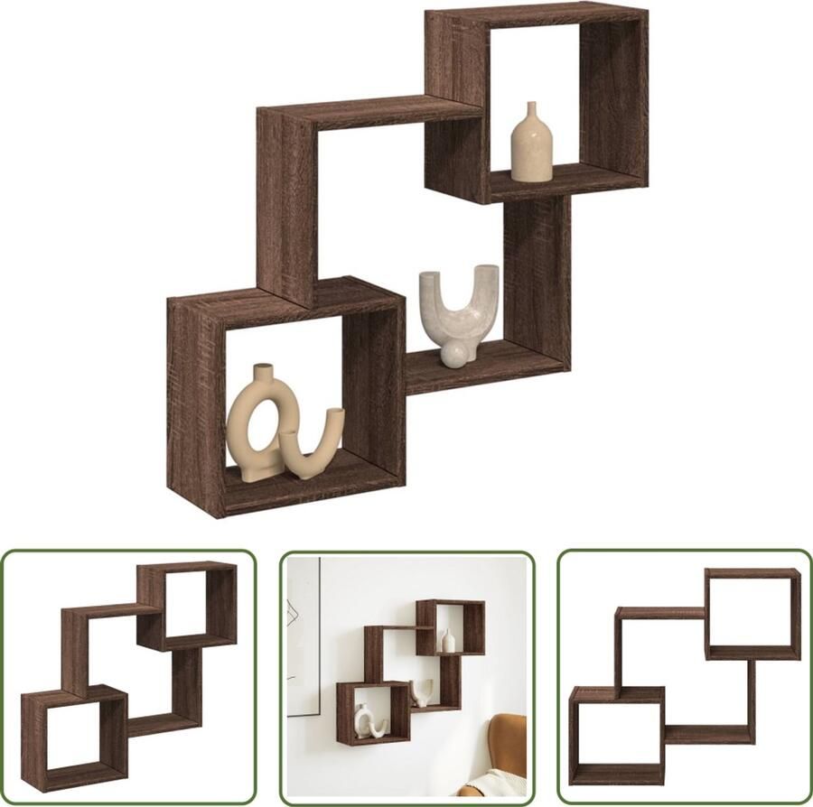 The Living Store Wandkast 78x18x71 cm bewerkt hout bruin eikenkleur Wandkast Houten Kast Opbergkast Zwevende Kast Bruin Eiken
