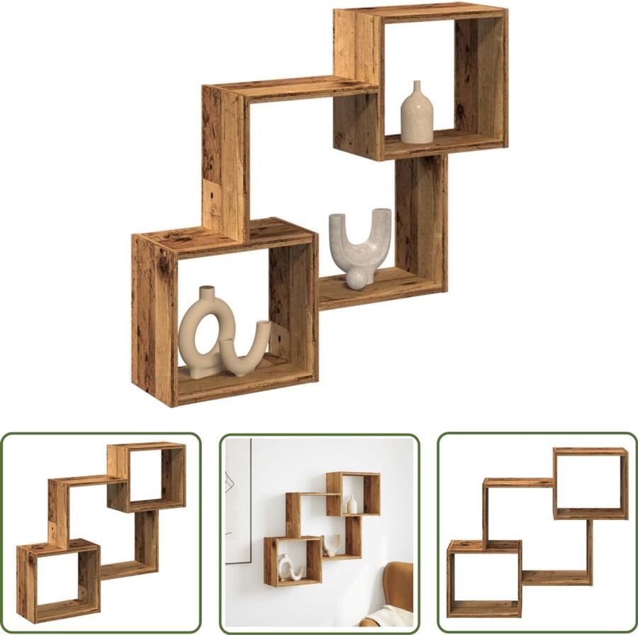 The Living Store Wandkast 78x18x71 cm bewerkt hout oud houtkleurig Wandkast Houten Kast Opbergkast Vintage Kast Badkamerkast