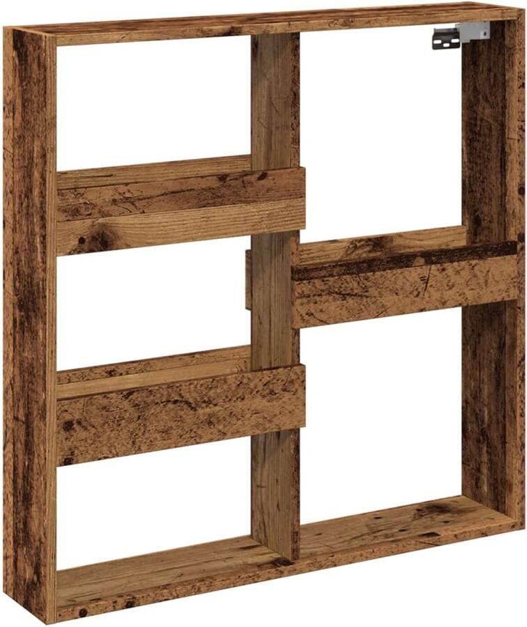 The Living Store Wandkast 80x15x80 cm bewerkt hout oud houtkleurig Wandkast Houten Kast Opslagoplossing Zwevende Kast Vintage Stijl