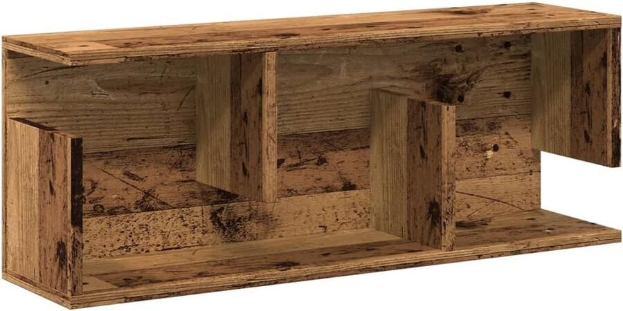 The Living Store Wandkast 80x20x30 cm bewerkt hout oud houtkleurig Wandkast Houten Kast Opslagoplossing Badkamermeubel Woonaccessoires