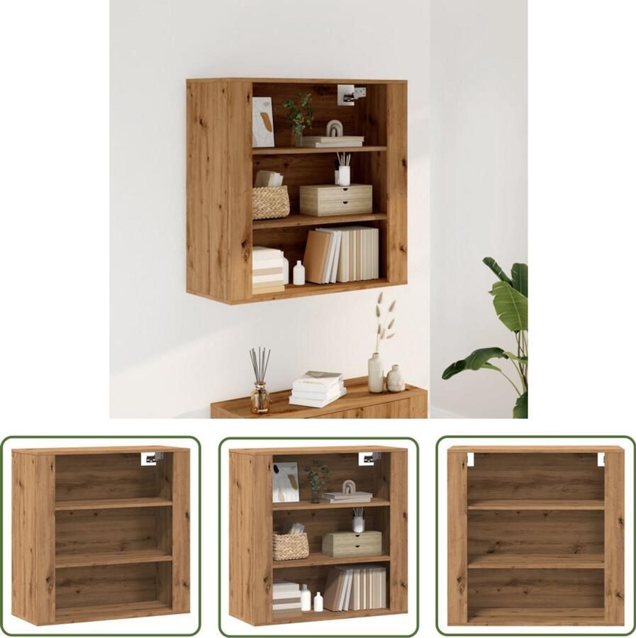 The Living Store Wandkast 80x33x80 cm bewerkt hout artisanaal eikenkleur Wandkast Houten Kast Opbergkast Badkamerkast Keukenkast