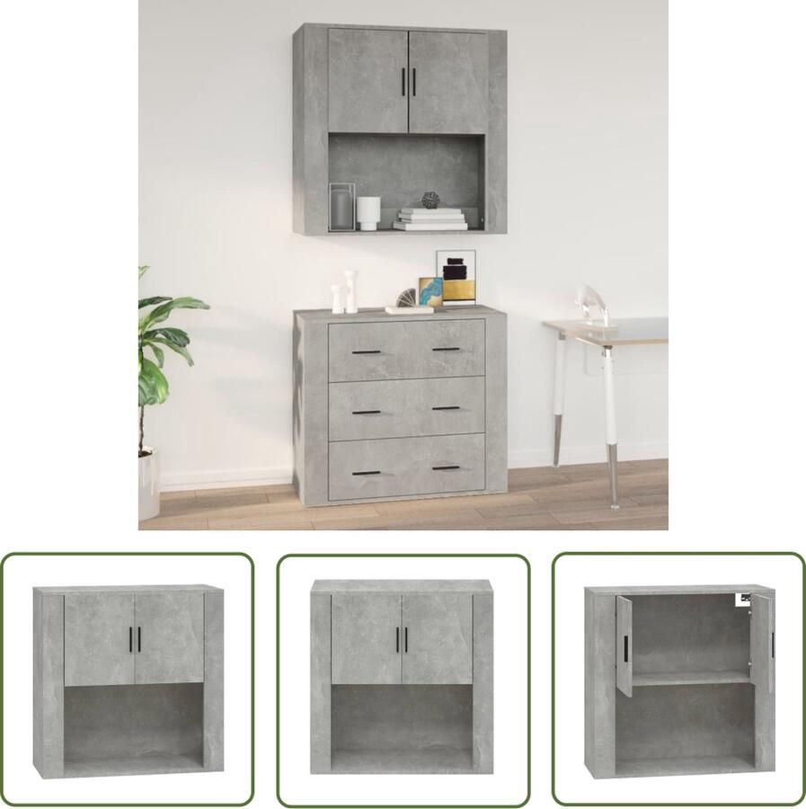 The Living Store Wandkast 80x33x80 cm bewerkt hout betongrijs Hangkast Wandkast Opbergkast Houten Kast Betonnen Grijze Kast - Foto 2