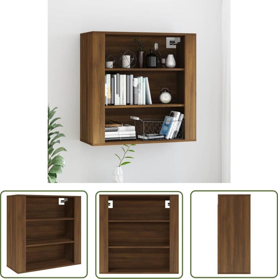 The Living Store Wandkast 80x33x80 cm bewerkt hout bruin eikenkleur Wandkast Houten Kast Opbergkast Bruine Eiken Meubels Decoratieve Kast