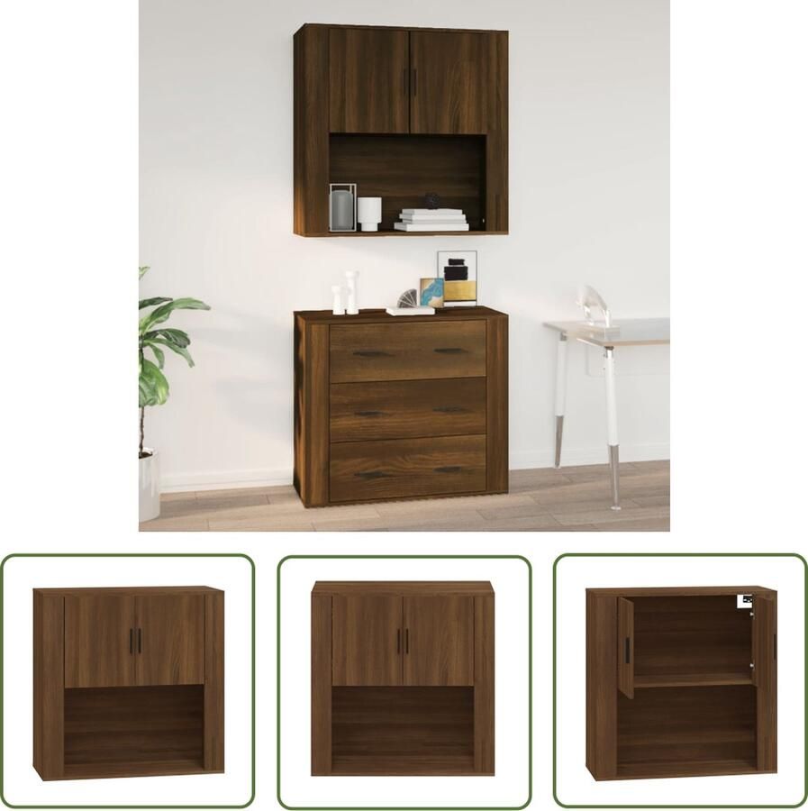 The Living Store Wandkast 80x33x80 cm bewerkt hout bruin eikenkleur Hangkast Houten Kast Bergruimte Wandkast Bruine Eiken