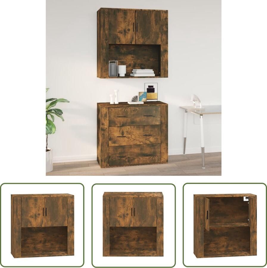 VidaXL Wandkast 80x33x80 cm bewerkt hout gerookt eikenkleurig Wandkast Houten Kast Bruine Kast Vintage Kast Industriële Kast