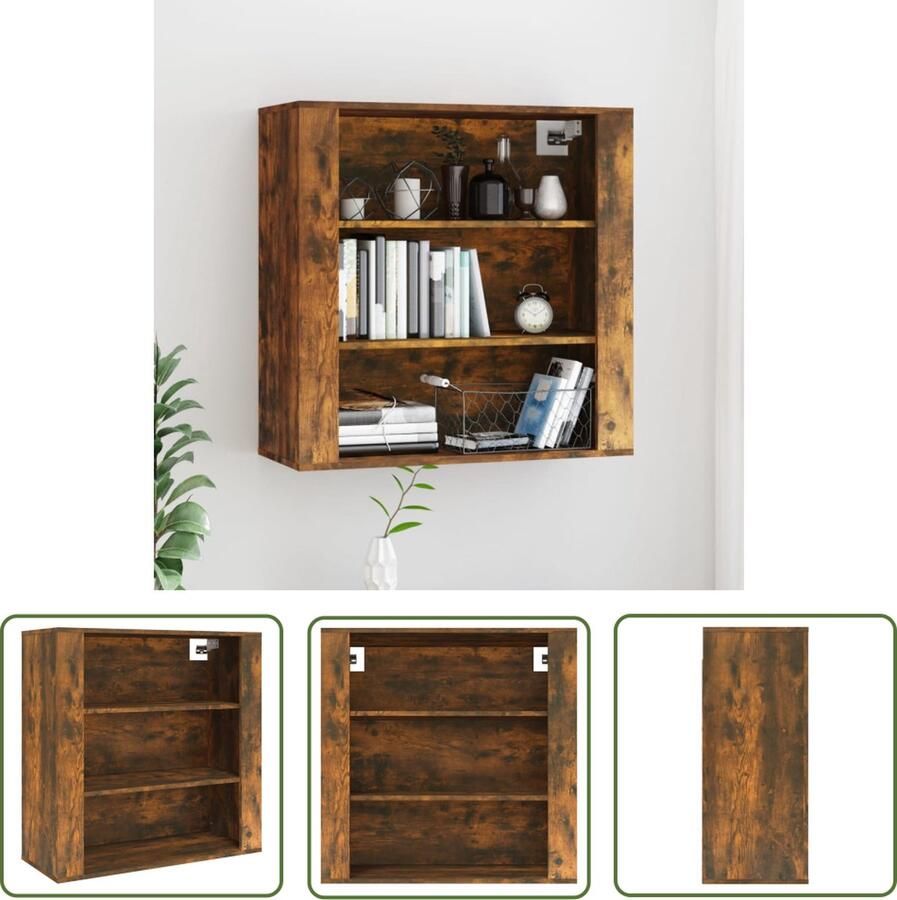 The Living Store Wandkast 80x33x80 cm bewerkt hout gerookt eikenkleurig Wandkast Houten Kast Bergruimte Opbergkast Keukenkast