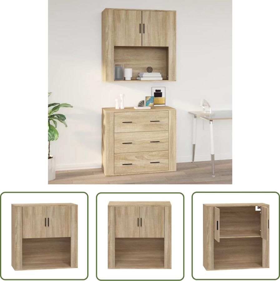 The Living Store Wandkast 80x33x80 cm bewerkt hout sonoma eikenkleurig Wandkast Houten Kast Opbergkast Salontafel Livingroom Meubels - Foto 2