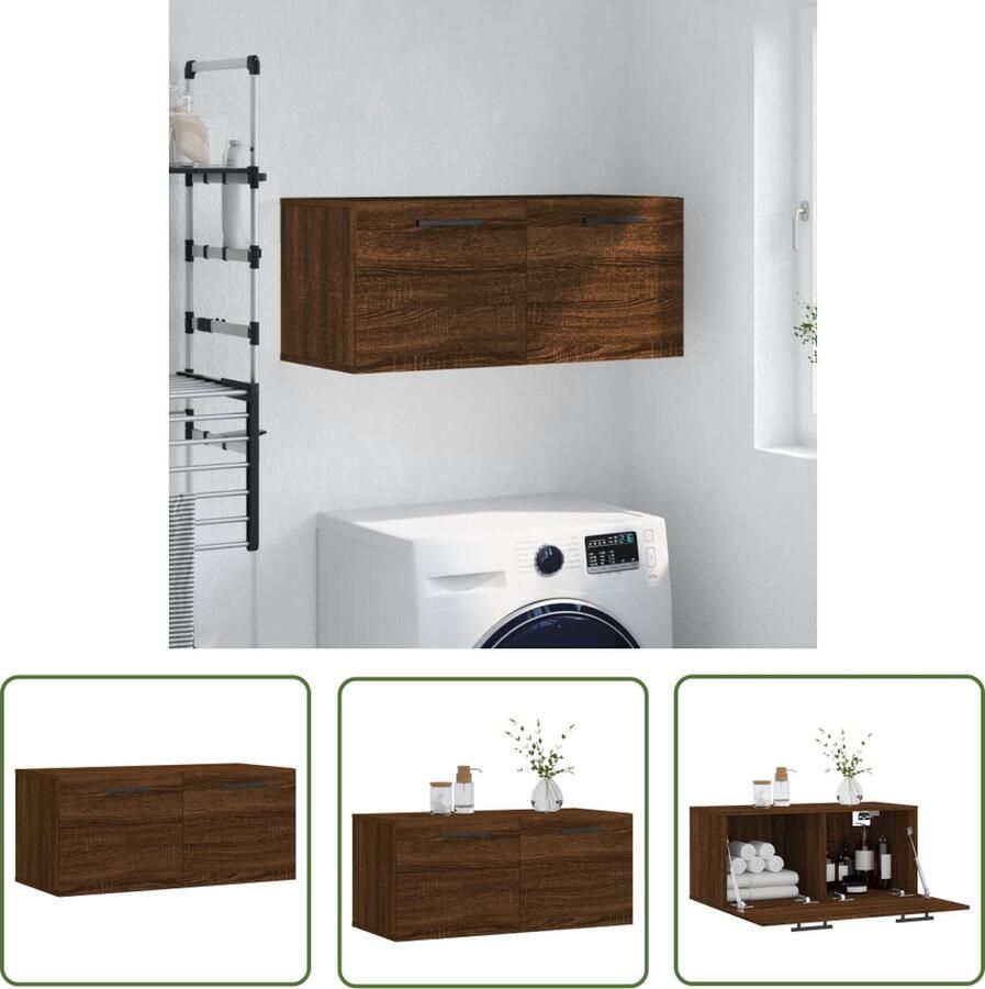 The Living Store Wandkast Bruineiken Hout 80x36.5x35cm Duurzaam en praktisch Wandkast Houten Kast Bruine Kast Opbergkast Badkamerkast - Foto 2