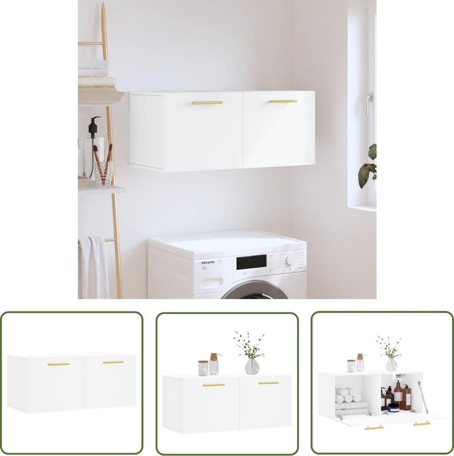 The Living Store Wandkast White Wood Meubel 80 x 36.5 x 35 cm Wit Wandkast Houten Kast Witte Kast Opbergkast Kleine Kast - Foto 2