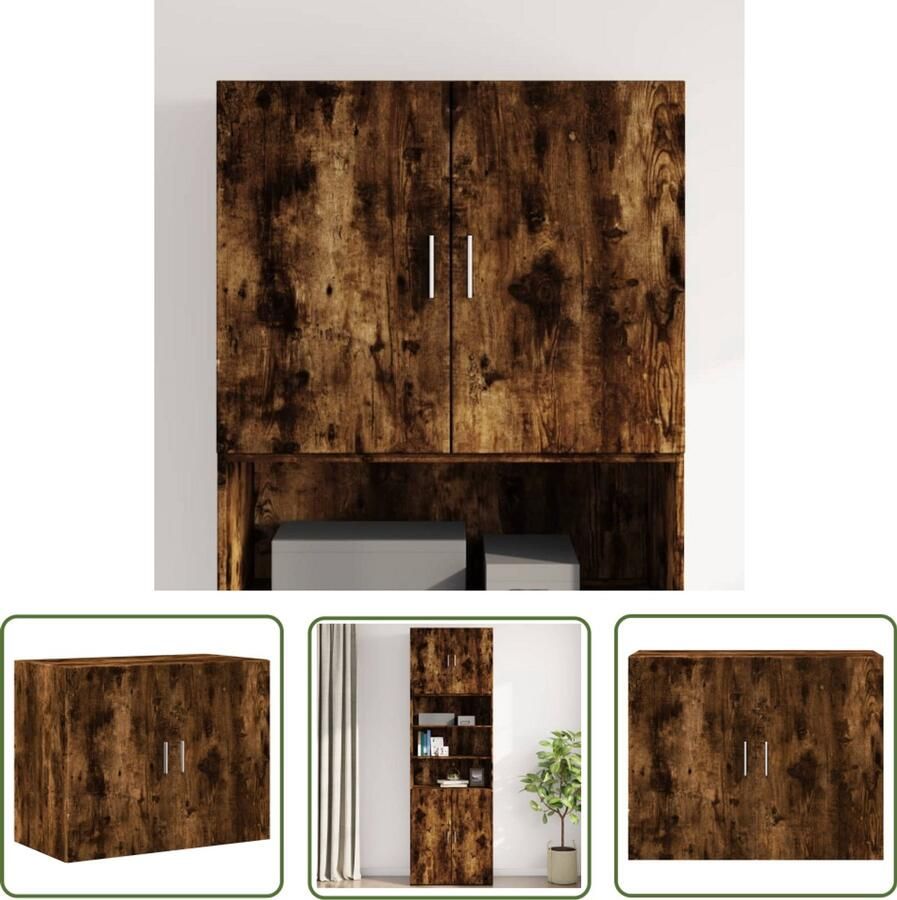 The Living Store Wandkast 80x42 5x64 cm bewerkt hout gerookt eikenkleurig Hangkast Wandkast Opbergkast Houten Kast Ruime Kast