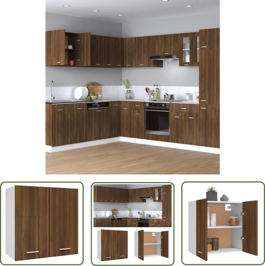 The Living Store Wandkast hangend 60x31x60 cm bewerkt hout bruin eikenkleur Hangkast Keukenkast Opbergkast Houten Kast Bruine Kast