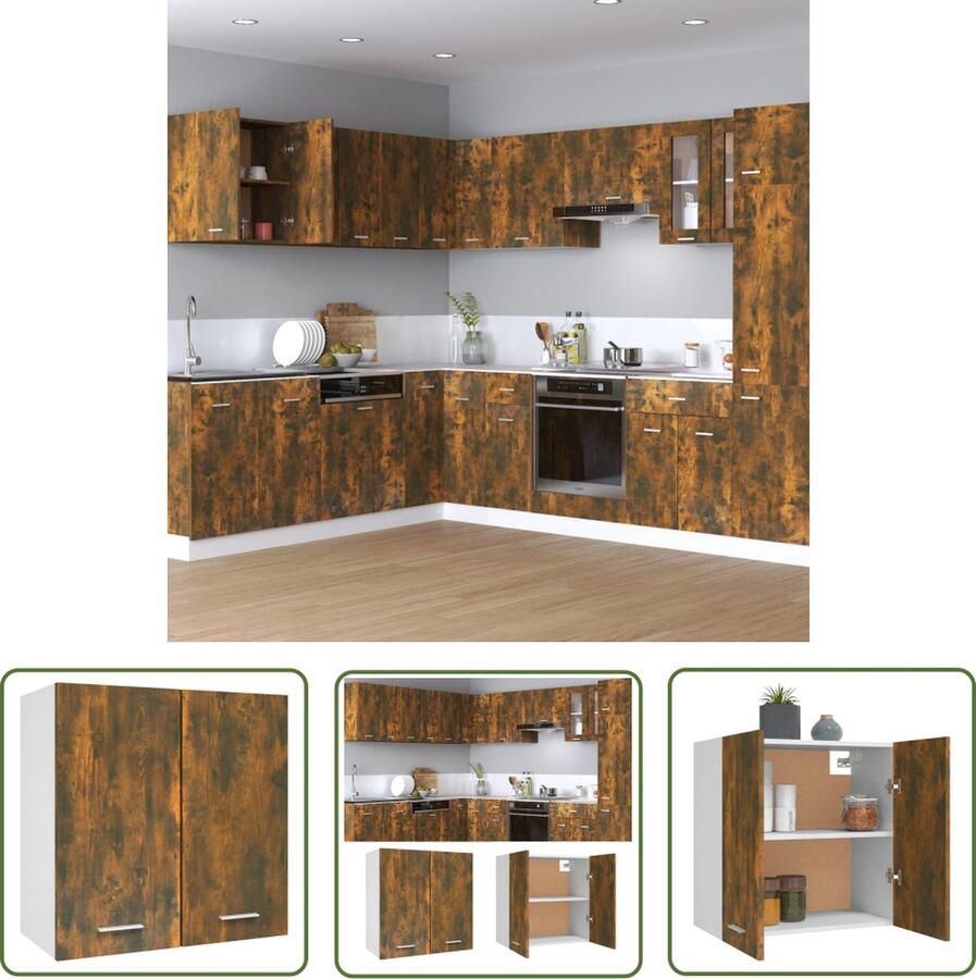 The Living Store Wandkast hangend 60x31x60 cm bewerkt hout gerookt eikenkleurig Hangkast Keukenkasten Opbergkast Houten Kast Badkamerkast