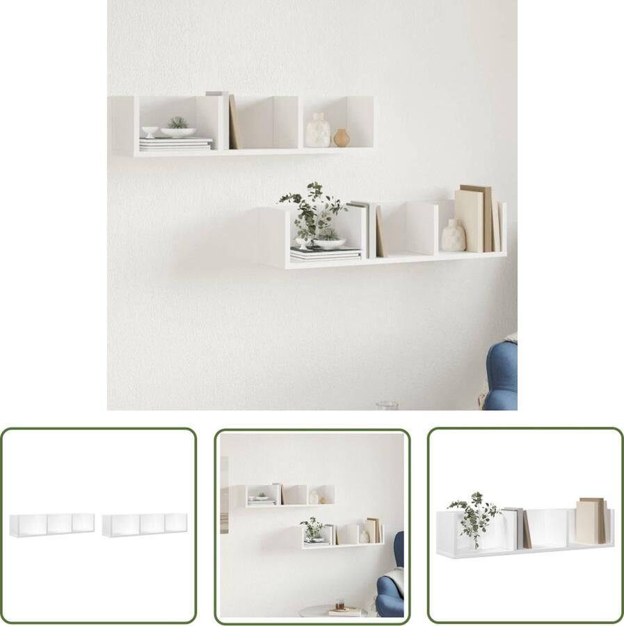 VidaXL Wandkasten 2 st 75x18x16 5 cm bewerkt hout wit Wandkast Houten Kast Witte Kast Opslagmogelijkheid Design Element
