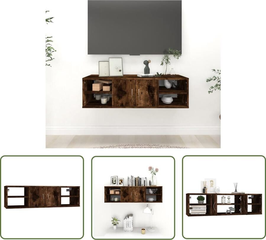 The Living Store Wandschap 102x30x29 cm bewerkt hout gerookt eikenkleurig Wandplank Houten Plank Bergruimte Opslagoplossing Woonaccessoires